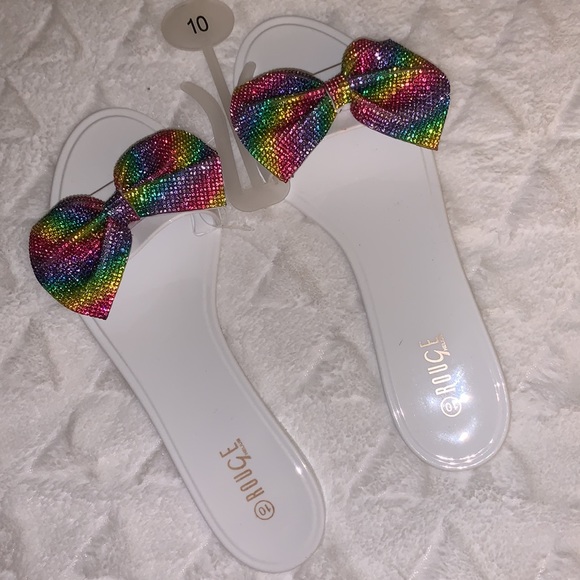 💜NWT Cute White Jelly Slides with Multi-Colored Rhinestone Bow💜Size 10💜 - Picture 6 of 6